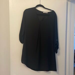 Short black long sleeve chiffon v neck dress